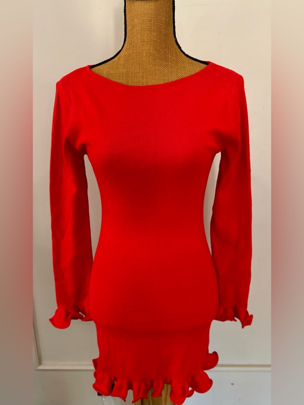 NWOT Women’s Ruffled Sweater Dress – Long Sleeve, Flounced Hem, Slim Fit – Size